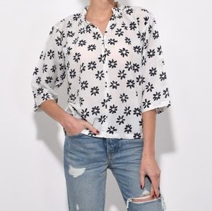 Apiece Apart Shirred Agata Floral Top 3/4 Sleeve